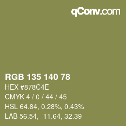 Color code: RGB 135 140 78 | qconv.com