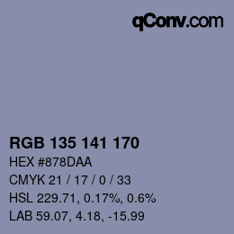 カラーコード: RGB 135 141 170 | qconv.com
