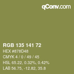 Color code: RGB 135 141 72 | qconv.com
