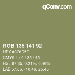 Color code: RGB 135 141 92 | qconv.com