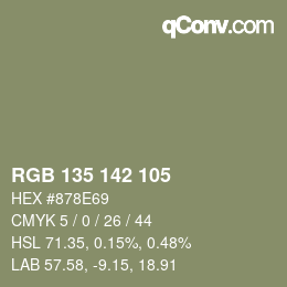 Color code: RGB 135 142 105 | qconv.com