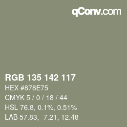 Color code: RGB 135 142 117 | qconv.com