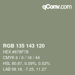 Color code: RGB 135 143 120 | qconv.com