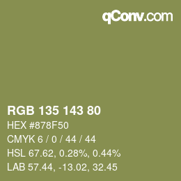 Color code: RGB 135 143 80 | qconv.com