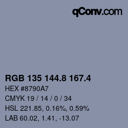 カラーコード: RGB 135 144.8 167.4 | qconv.com
