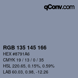 颜色代码: RGB 135 145 166 | qconv.com