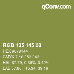 Color code: RGB 135 145 68 | qconv.com