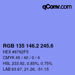 カラーコード: RGB 135 146.2 245.6 | qconv.com