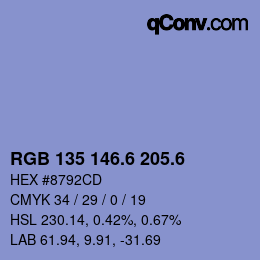 カラーコード: RGB 135 146.6 205.6 | qconv.com