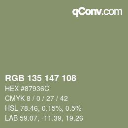 Color code: RGB 135 147 108 | qconv.com