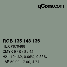 颜色代码: RGB 135 148 136 | qconv.com