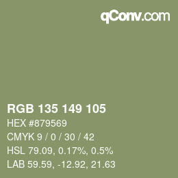 Color code: RGB 135 149 105 | qconv.com