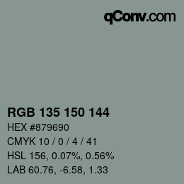 颜色代码: RGB 135 150 144 | qconv.com