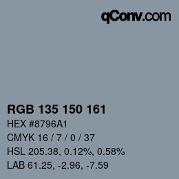 Color code: RGB 135 150 161 | qconv.com