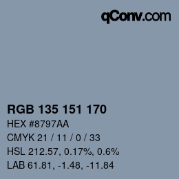 Color code: RGB 135 151 170 | qconv.com