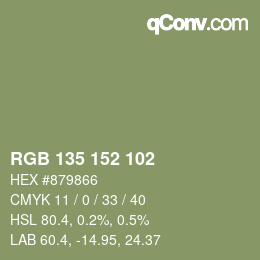 Color code: RGB 135 152 102 | qconv.com