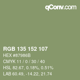 Color code: RGB 135 152 107 | qconv.com