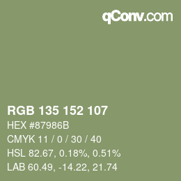 Color code: RGB 135 152 107 | qconv.com