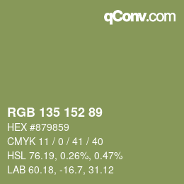 Color code: RGB 135 152 89 | qconv.com