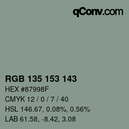 Color code: RGB 135 153 143 | qconv.com