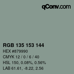 Color code: RGB 135 153 144 | qconv.com