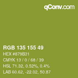 Color code: RGB 135 155 49 | qconv.com