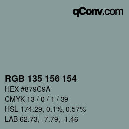 Farbcode: RGB 135 156 154 | qconv.com