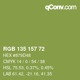 Color code: RGB 135 157 72 | qconv.com