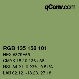 Color code: RGB 135 158 101 | qconv.com