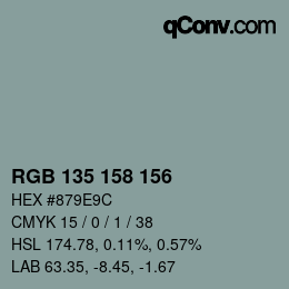 颜色代码: RGB 135 158 156 | qconv.com