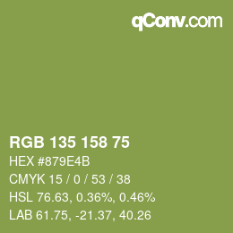 Color code: RGB 135 158 75 | qconv.com