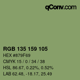 Color code: RGB 135 159 105 | qconv.com