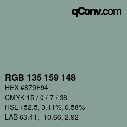 カラーコード: RGB 135 159 148 | qconv.com