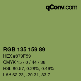 Color code: RGB 135 159 89 | qconv.com