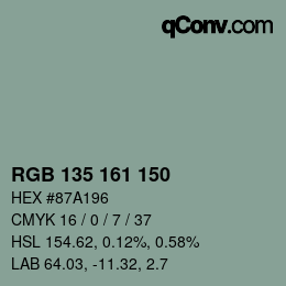 颜色代码: RGB 135 161 150 | qconv.com