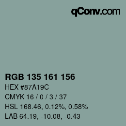 Farbcode: RGB 135 161 156 | qconv.com
