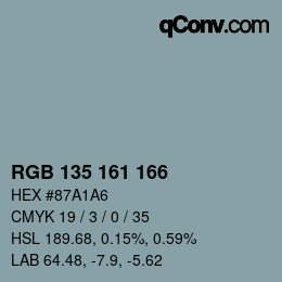 颜色代码: RGB 135 161 166 | qconv.com