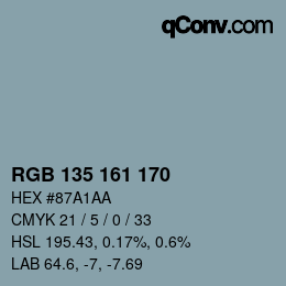 Farbcode: RGB 135 161 170 | qconv.com