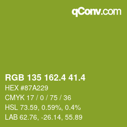 カラーコード: RGB 135 162.4 41.4 | qconv.com