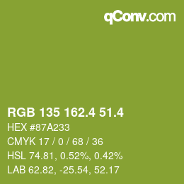 カラーコード: RGB 135 162.4 51.4 | qconv.com