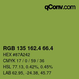 カラーコード: RGB 135 162.4 66.4 | qconv.com