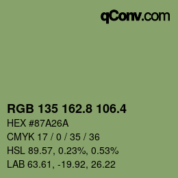 カラーコード: RGB 135 162.8 106.4 | qconv.com