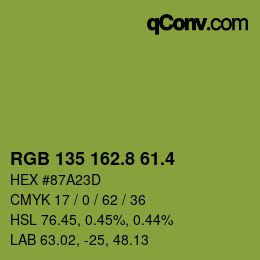 カラーコード: RGB 135 162.8 61.4 | qconv.com