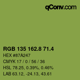 カラーコード: RGB 135 162.8 71.4 | qconv.com