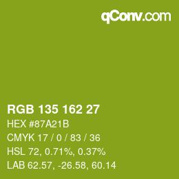 颜色代码: RGB 135 162 27 | qconv.com