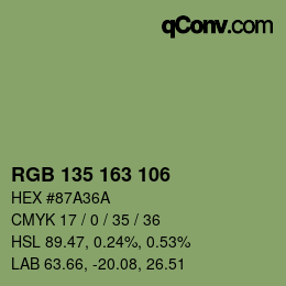 Color code: RGB 135 163 106 | qconv.com