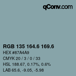 カラーコード: RGB 135 164.6 169.6 | qconv.com