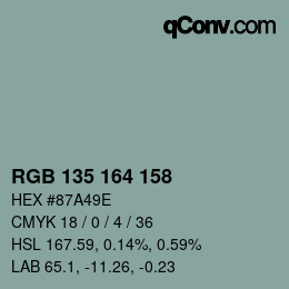 Color code: RGB 135 164 158 | qconv.com
