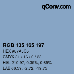 颜色代码: RGB 135 165 197 | qconv.com