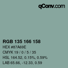颜色代码: RGB 135 166 158 | qconv.com